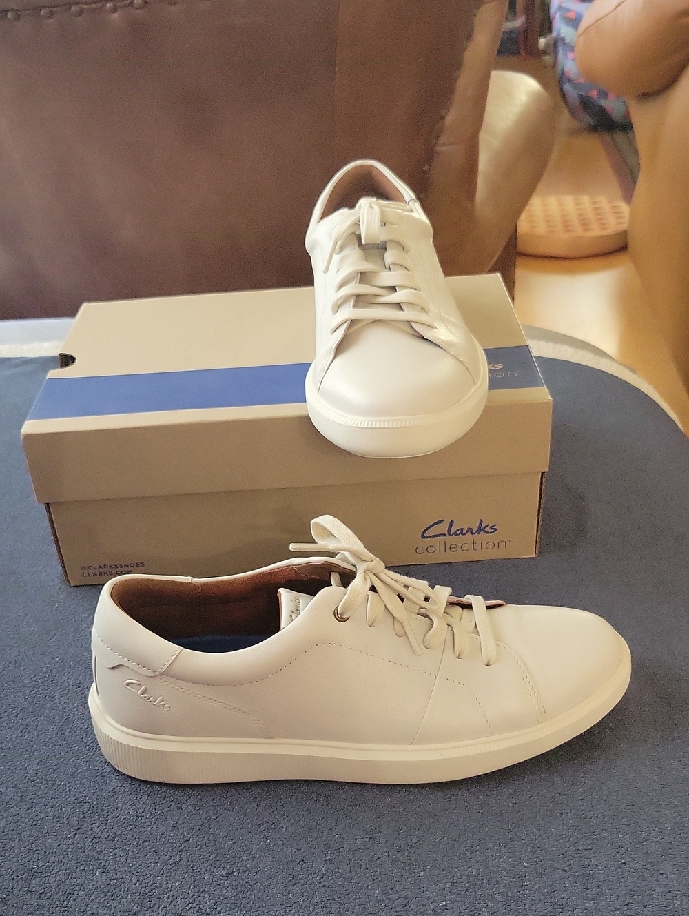 Clarks Brodin Lace White Leather Sneakers Mens 9